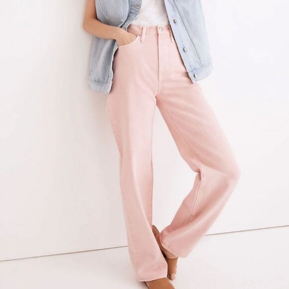 Madewell Pink Baggy Straight Jeans: Garment Dyed Edition women's size 26 - Picture 1 of 8